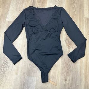 NWT SHAPELLX Black Long Sleeve Thong Bodysuit size L